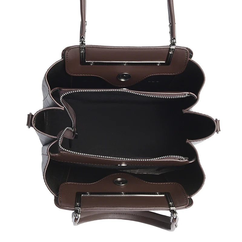 Sac À Main Femme Cuir PU Gaufré Artisanal — 3 Compartiments, Grande Capacité, Bandoulière