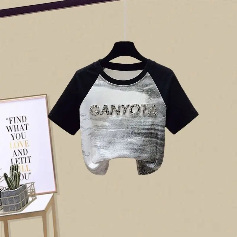Ensemble 2 pièces filles ado – T-shirt manches courtes & short imprimé lettres, tenue été tendance