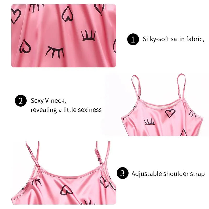 Lingerie Femme Babydoll Nuisette Imprimée — Sans Manches, Sexy, Pyjama Chemise