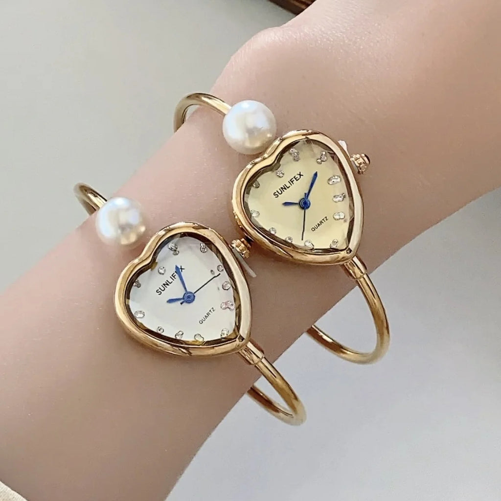 Montre Femme Perle Bracelet — Cadran Coeur, Quartz, Fashion Dropshipping