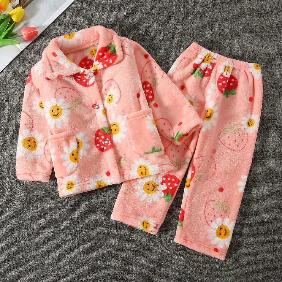 Pyjama Enfant Polaire Cartoon — Manches Longues, Chaud Hiver, Garçon & Fille