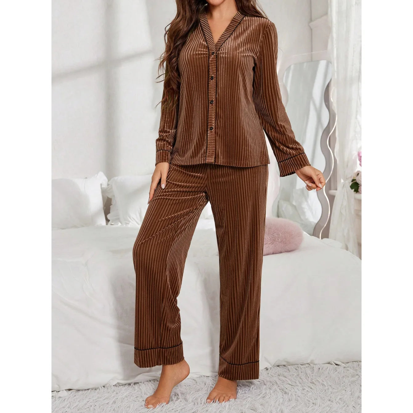 Nuisette Femme Pyjama Hiver — Tenue d'Intérieur Confortable, Ensemble Maison