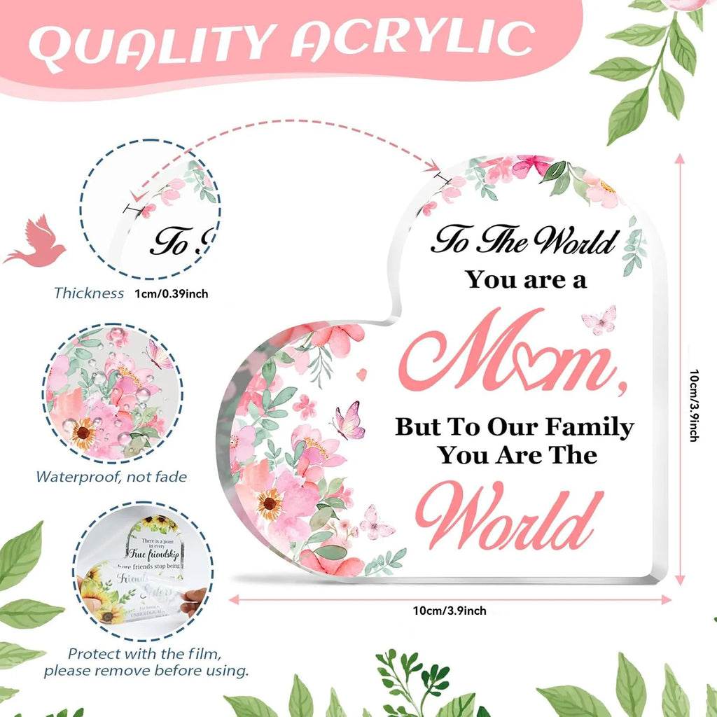 Plaque Décorative Cœur "Love Mom" – Cadeau Fête des Mères & Anniversaire
