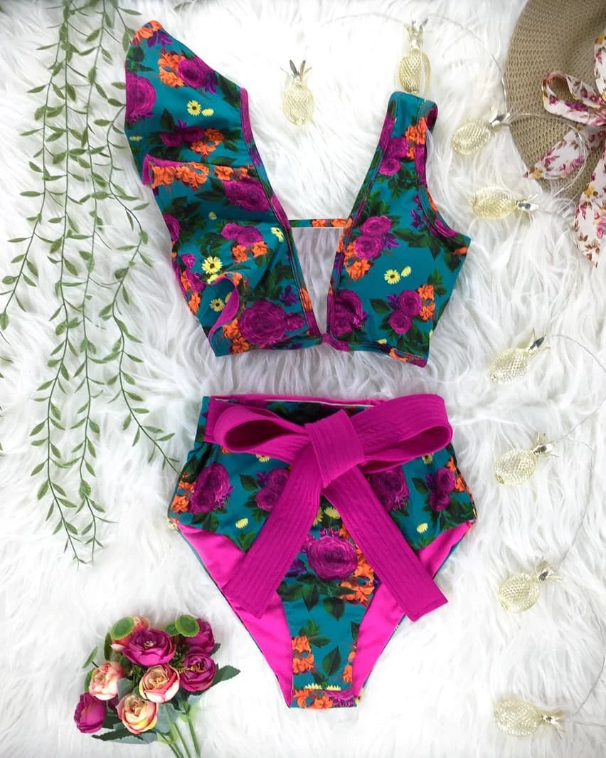 Bikini Taille Haute Bandage Floral 2026 — Volanté, Push Up, Bretelles Brésilien