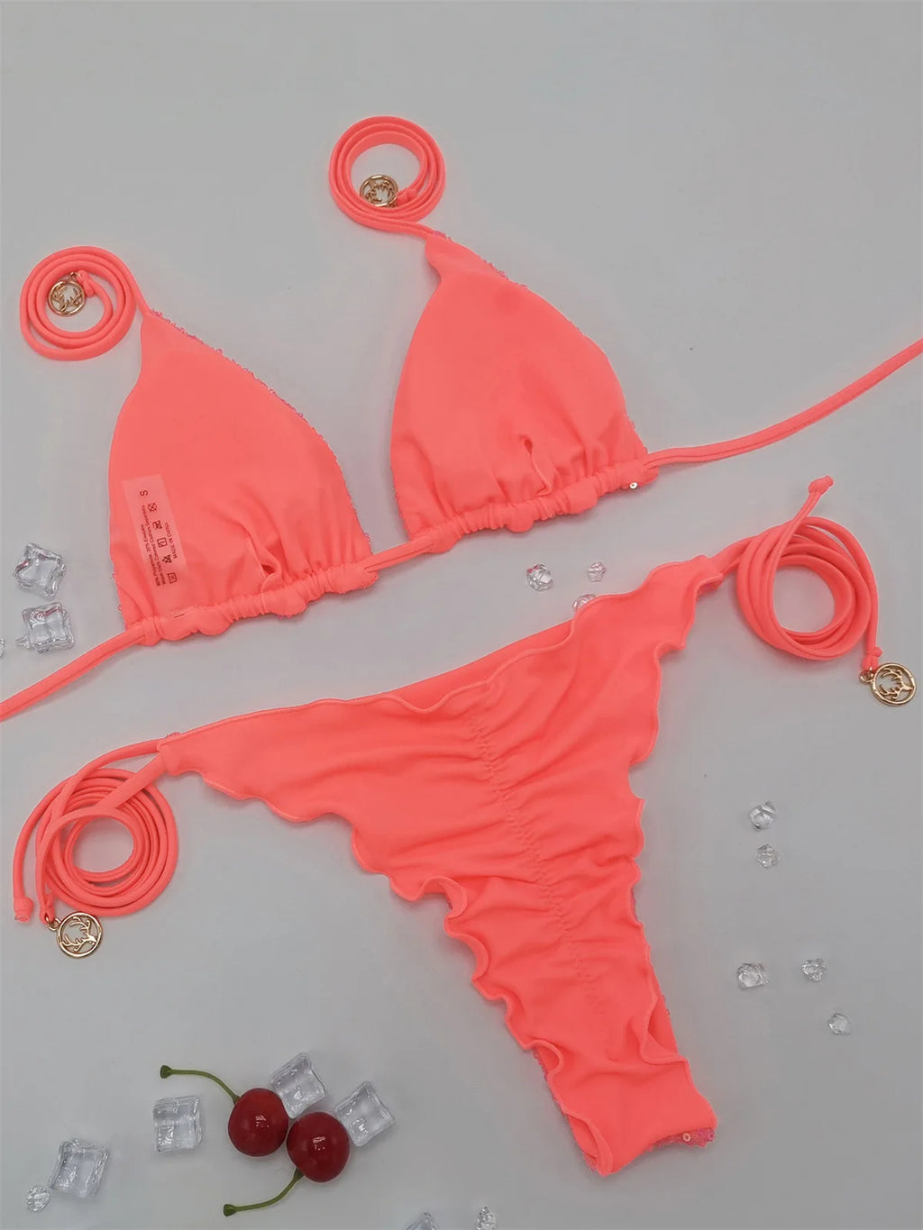 Bikini Paillettes Halter Sexy — Sequins Brillants, Maillot de Bain Femme Plage