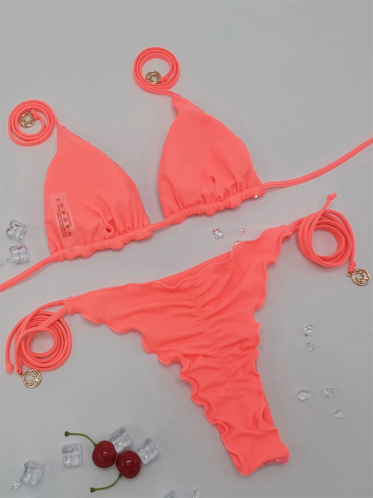 Bikini Paillettes Halter Sexy — Sequins Brillants, Maillot de Bain Femme Plage