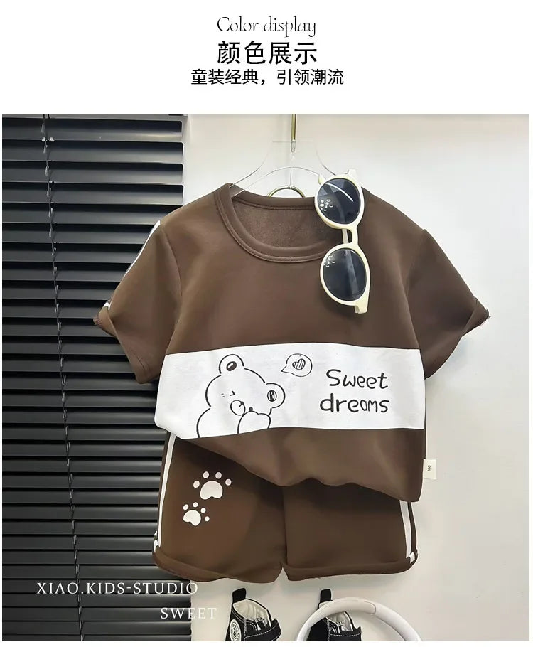 Ensemble 2 pièces enfant – T-shirt rayé manches courtes & short, tenue été garçon 1-3 ans