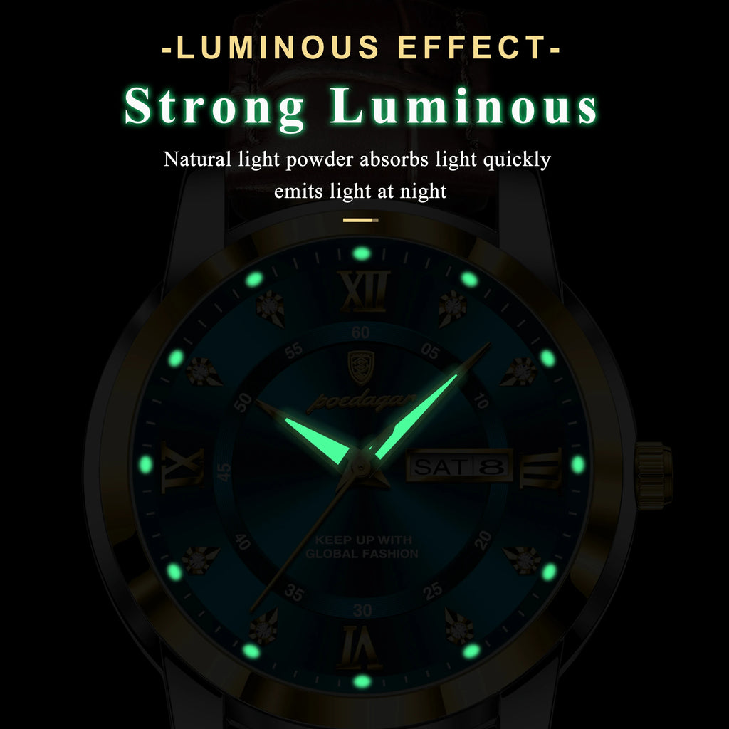 POEDAGAR Montre Homme Cuir Luxe — Quartz Élégant, Bracelet Cuir, Top Qualité