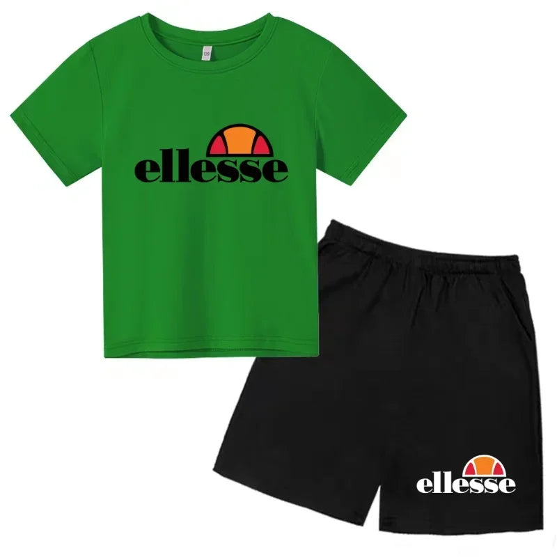 Ensemble 2 pièces enfant mixte – T-shirt manches courtes & short imprimé lettres sport, 3-12 ans