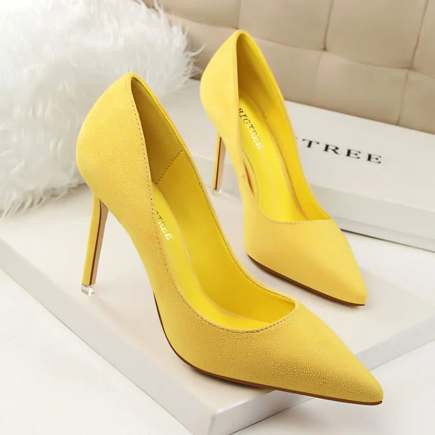 Escarpins Femme 9cm Jaune Bordeaux — Suède, Grande Taille, Mariage Prom