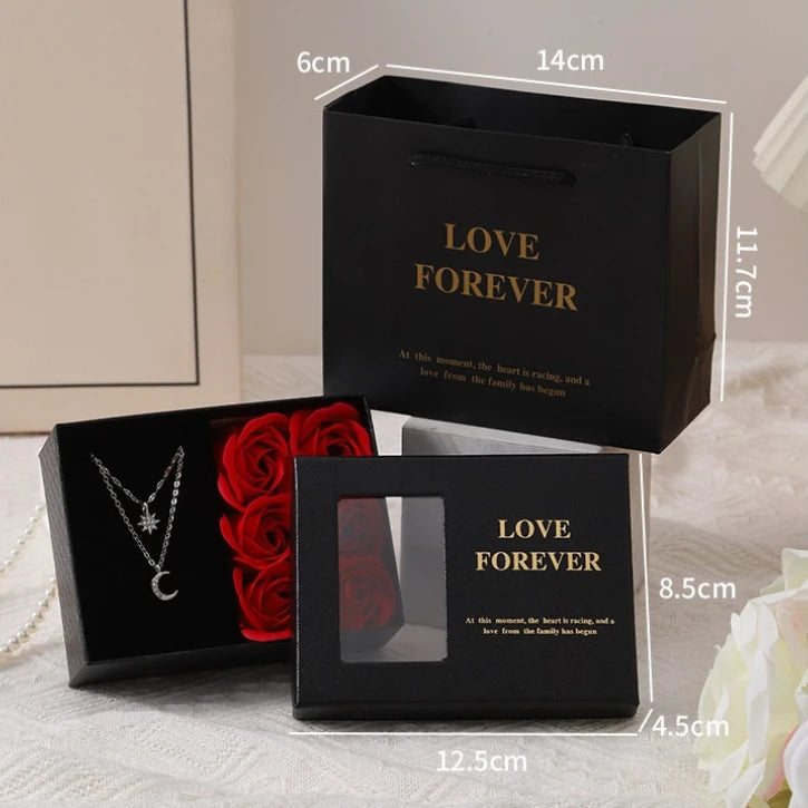 Coffret Cadeau Fête des Mères avec 6 Roses Savon & Boîte Bijoux Romantique
