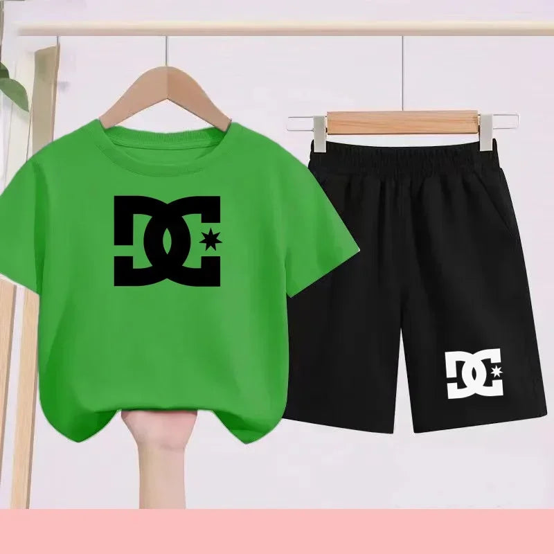 Ensemble 2 pièces enfant mixte – T-shirt imprimé mignon & short sport décontracté, 3-13 ans