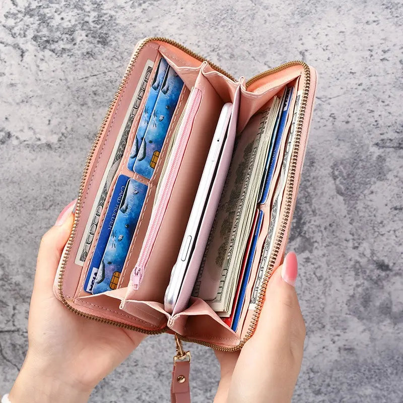 Portefeuille Long Femme Cuir PU Fermeture Éclair — Porte-Monnaie & Cartes, Pratique