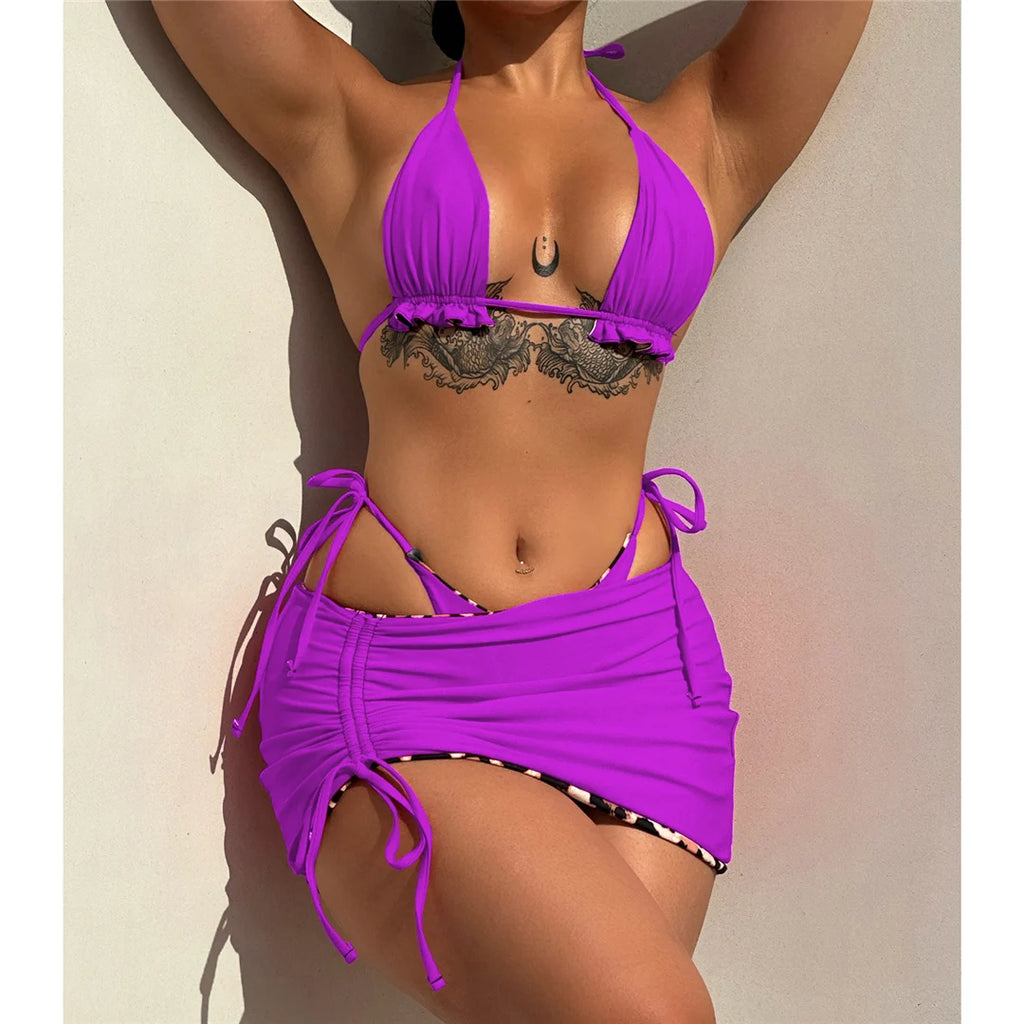 Bikini Léopard Réversible 2 Faces — 3 Pièces XS-XL, Maillot de Bain Femme