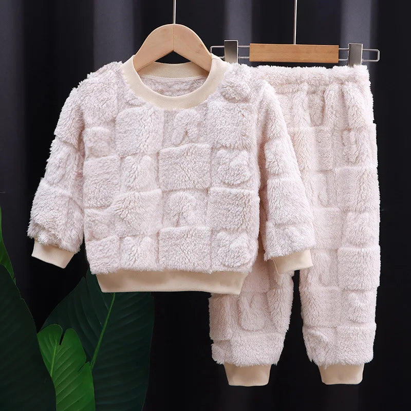 Pyjama Enfant Polaire Hiver — Ensemble Chaud Garçon Fille, Style Coréen, Velours Épais