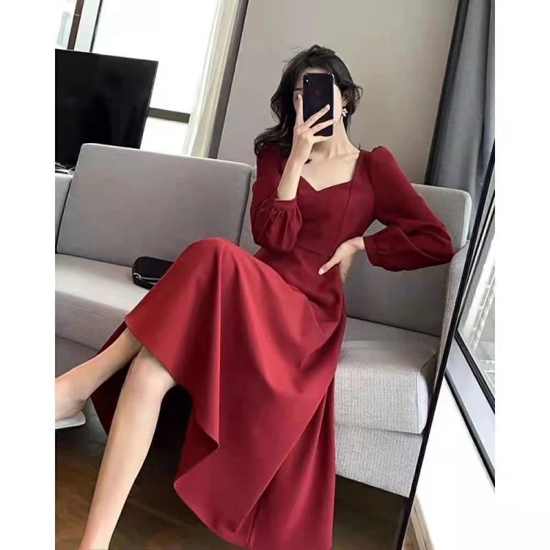 Robe Soirée Manches Bouffantes Taille Haute — Élégante, Mariage & Nouvel An Femme