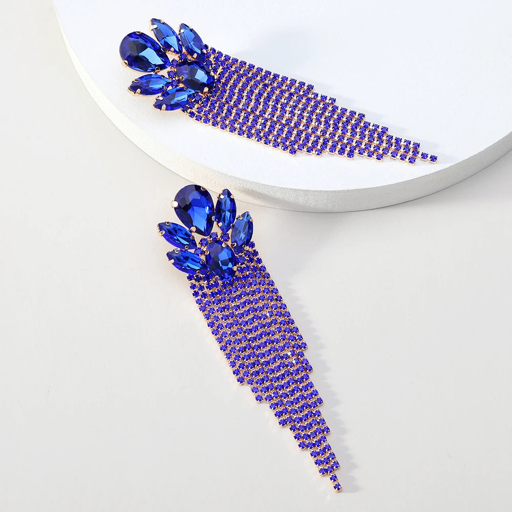 Boucles d'Oreilles Longues Pendantes Cristal Verre Femme — Franges Luxe, Cadeau Bijou