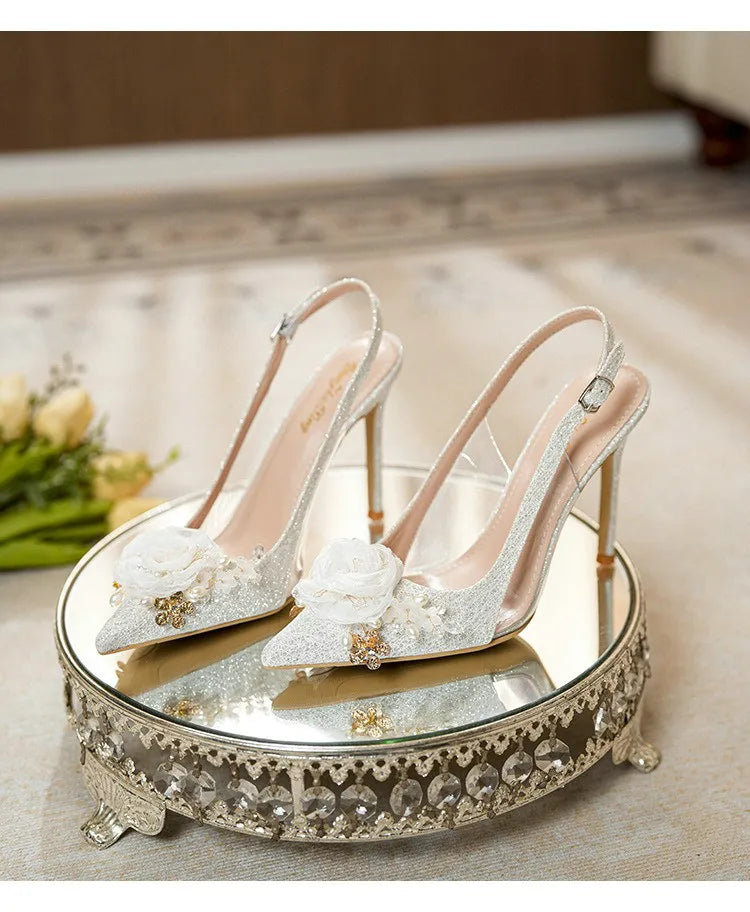 Chaussures Mariage Blanches Bout Pointu Fleurs — Talon Haut, Sandales Été Fashion 2026