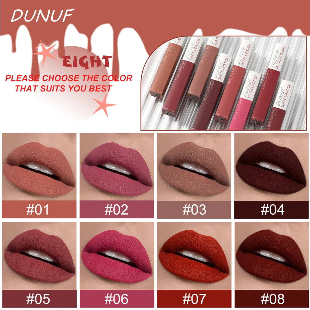 Set 8 Gloss Lèvres Mat Waterproof Longue Tenue — Nude, Rouge, Y2K