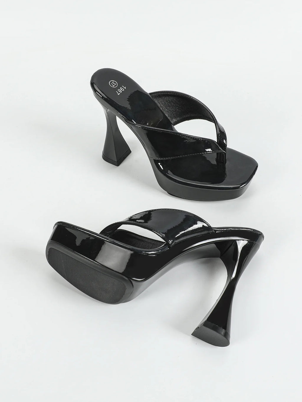 Mules Talon Carré 12cm Femme Été — Semelle Épaisse, Bout Pince, Slides Outdoor