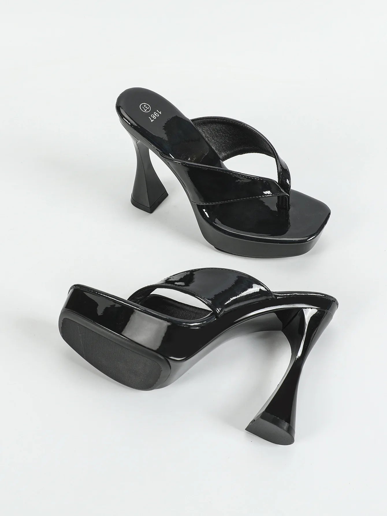 Mules Talon Carré 12cm Femme Été — Semelle Épaisse, Bout Pince, Slides Outdoor