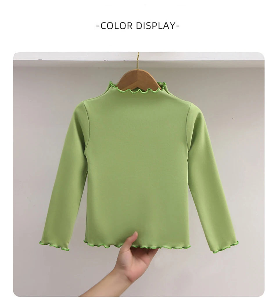 T-Shirt Fille Manches Longues Automne-Hiver — Bord Champignon Couleur Unie