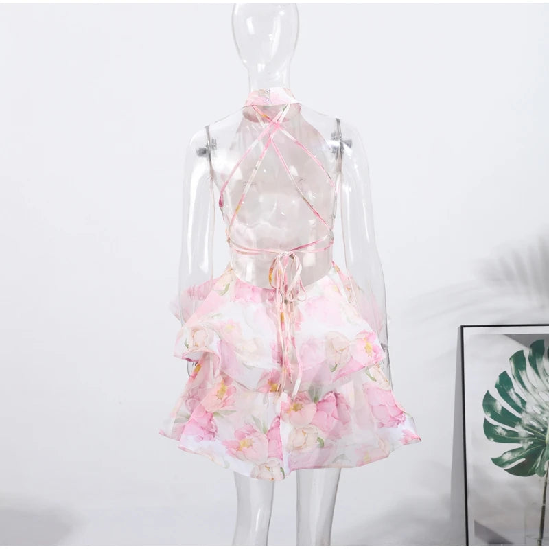 Robe Maxi Halter Corset Imprimé Floral 2026 — Sans Manches, Ligne A, Soirée Élégante