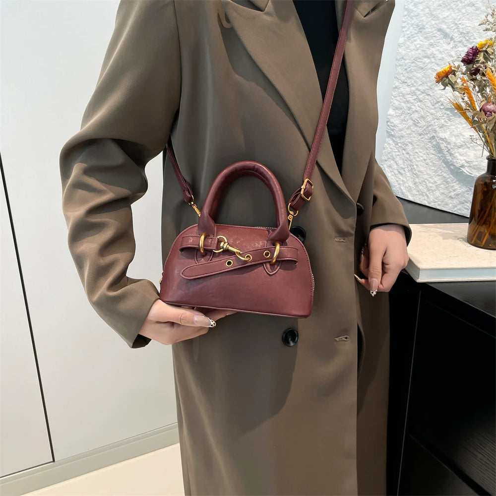 Mini Sac Coquille Femme Luxe — Boucle Ceinture, Petit Sac Épaule Bandoulière Designer