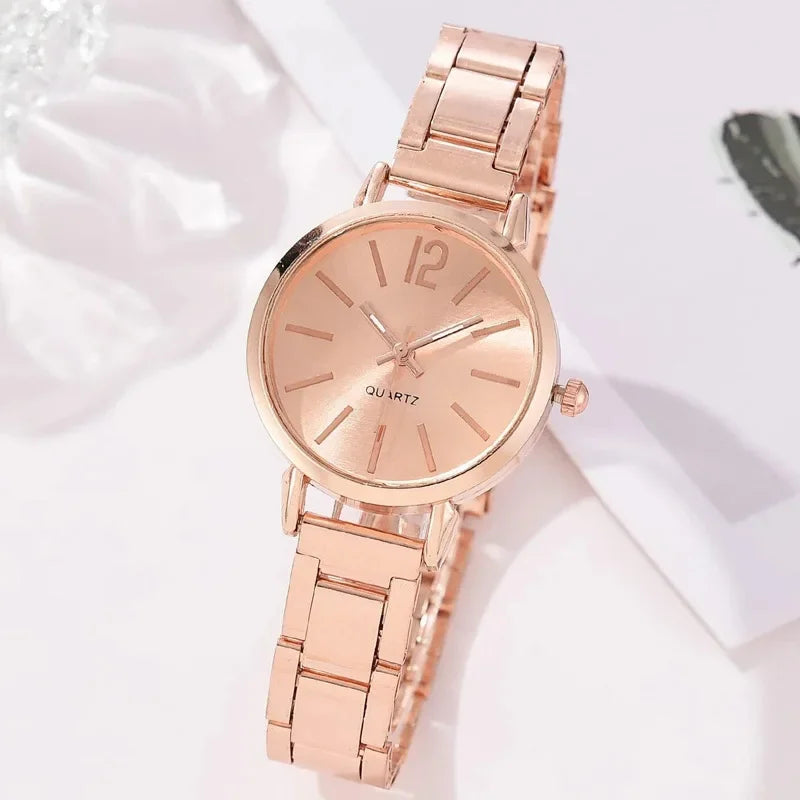 Coffret 2 Montres Femme Luxe — Cadran Simple Creux, Bracelet Or, Quartz Étudiante