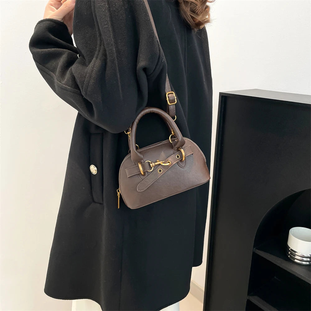 Mini Sac Coquille Femme Luxe — Boucle Ceinture, Petit Sac Épaule Bandoulière Designer