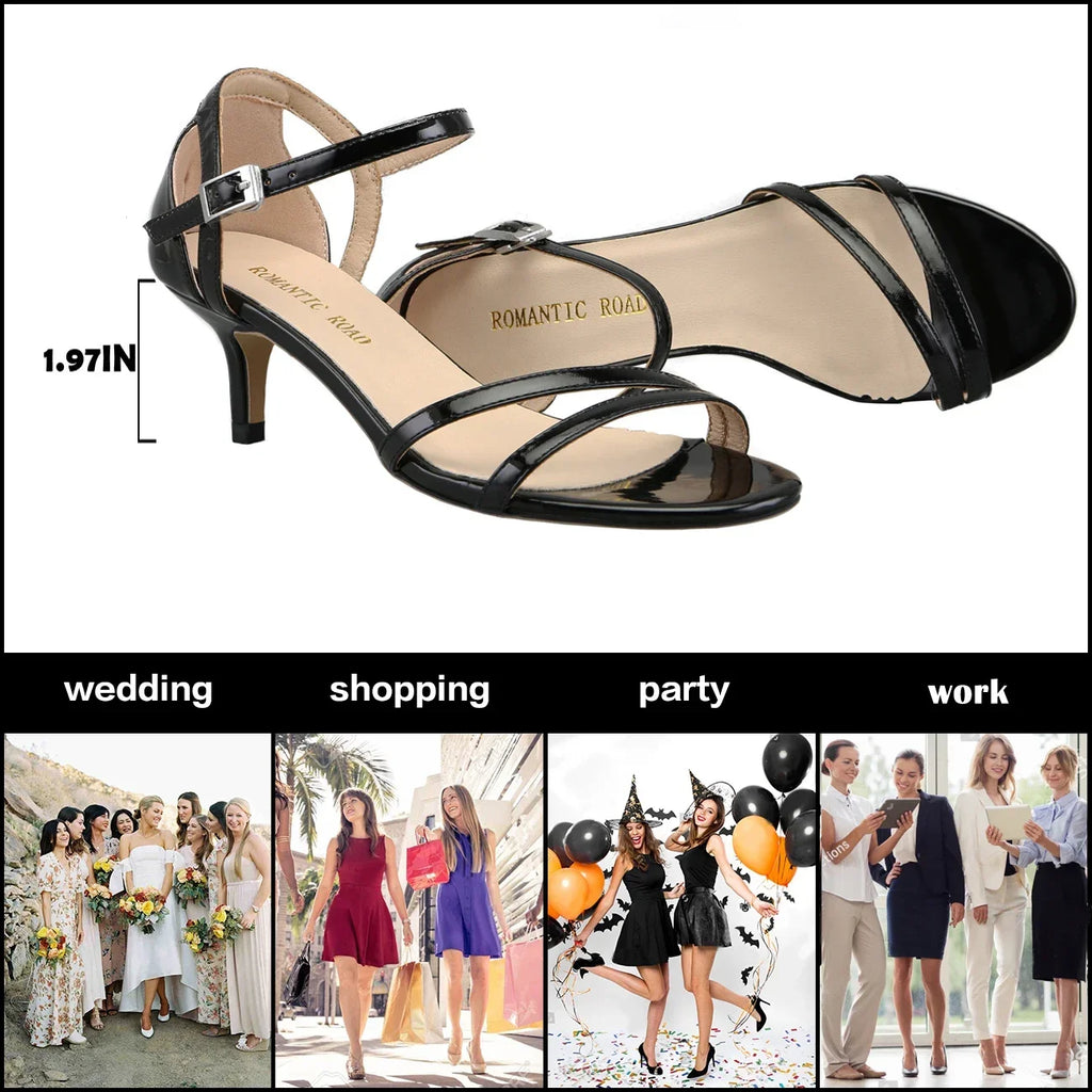 Sandales Femme Talon Bas 5cm Stiletto — Bout Ouvert, Bride Cheville, Mariage Grande Taille