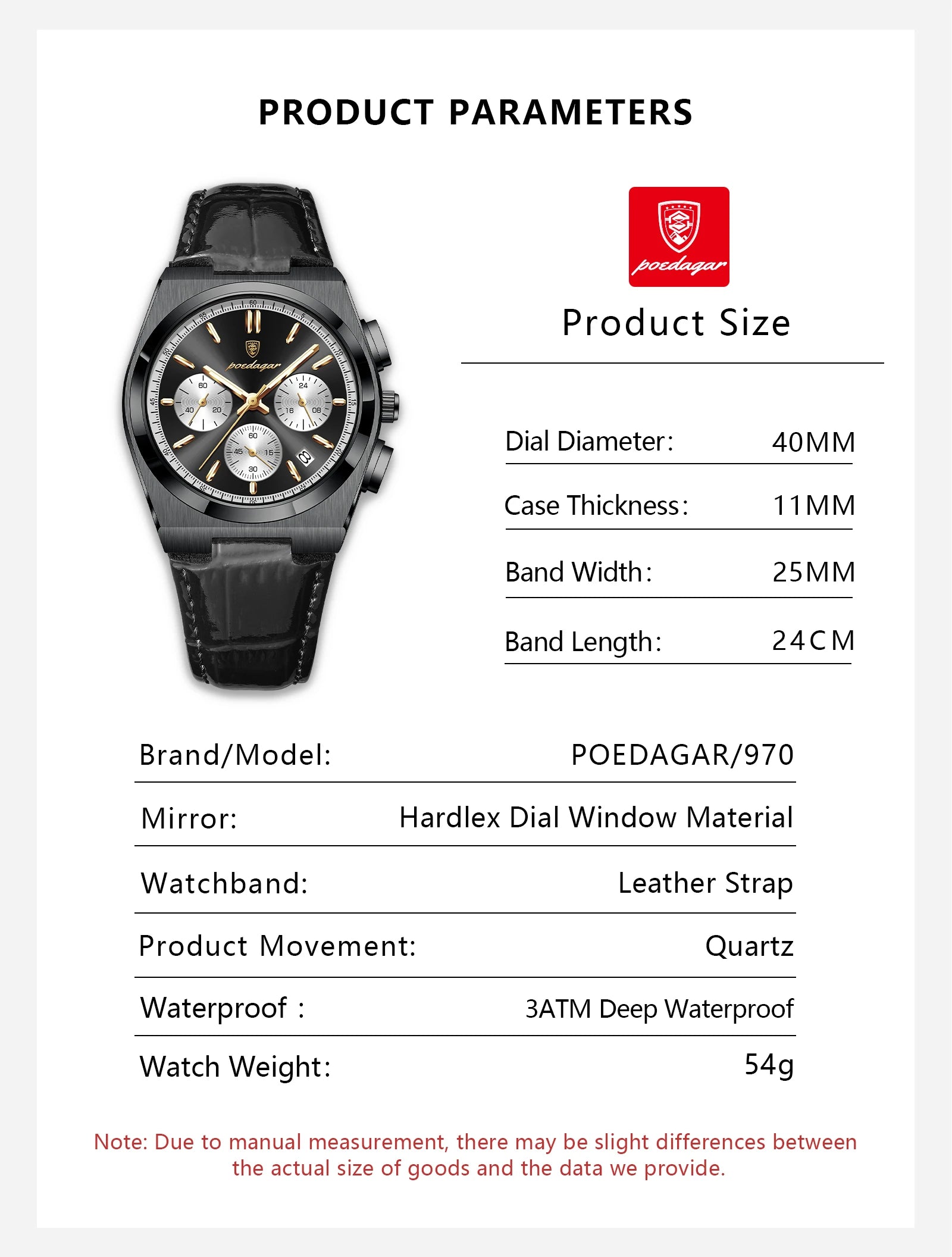 Montre Homme POEDAGAR Business Quartz — Étanche, Lumineux, Chronographe, Date, Sport