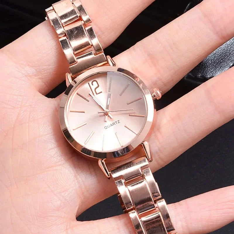 Coffret 2 Montres Femme Luxe — Cadran Simple Creux, Bracelet Or, Quartz Étudiante