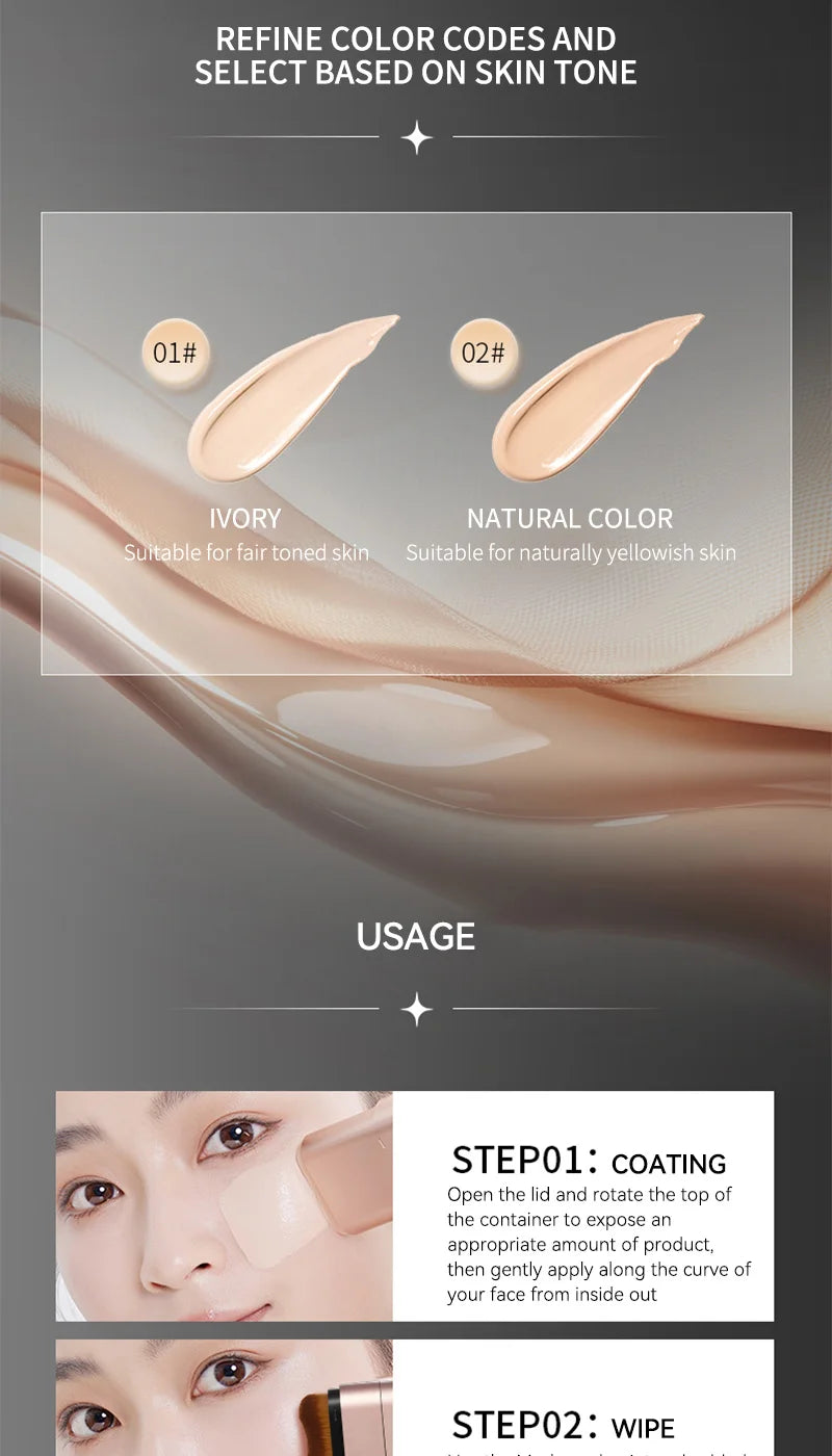 Fond de Teint Hydratant Léger Double Tête Rotatif Waterproof — Avec Pinceau Intégré