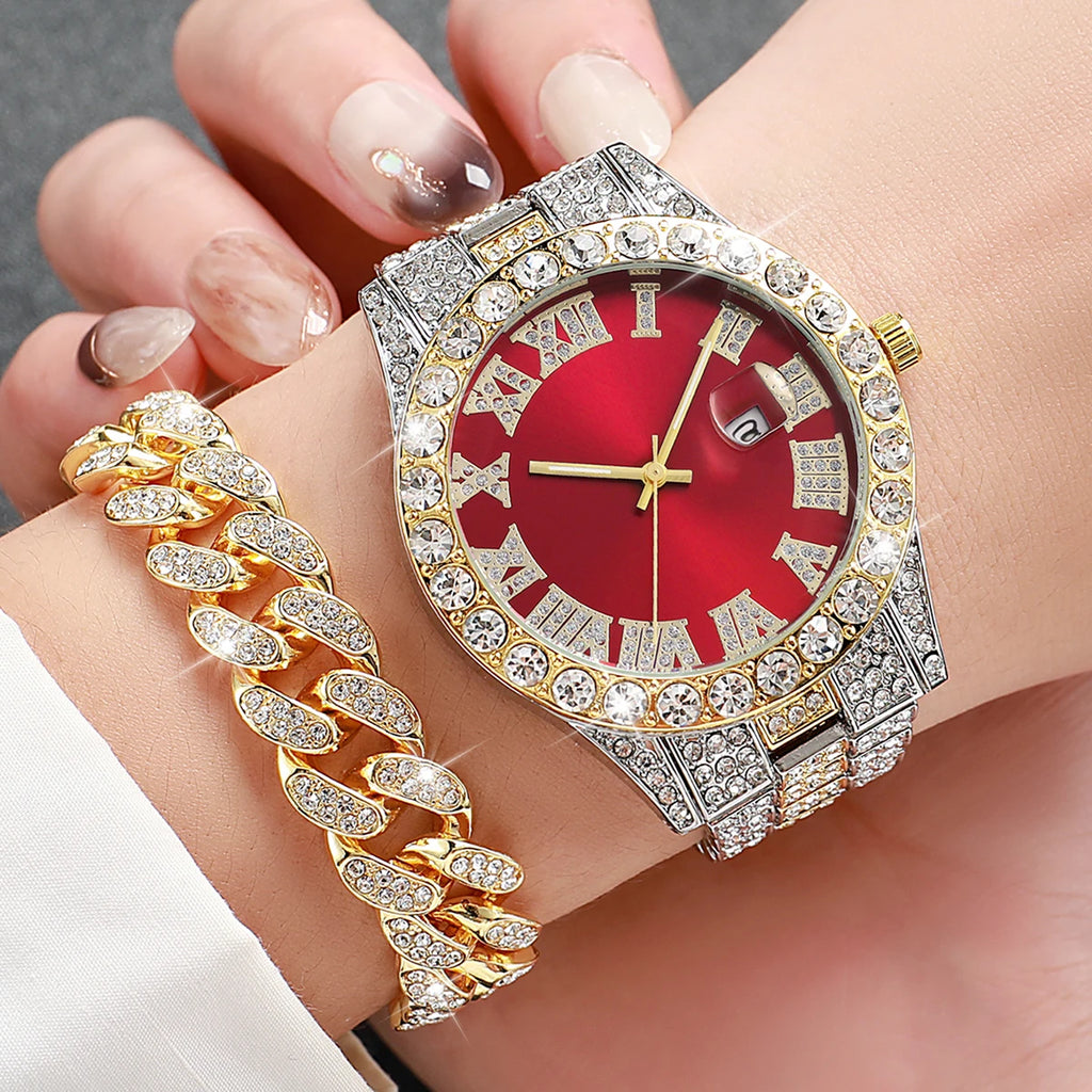 Coffret 3 Montres Homme Luxe Diamant — Cadran Roma, Acier, Quartz + Bijoux (Sans Boîte)