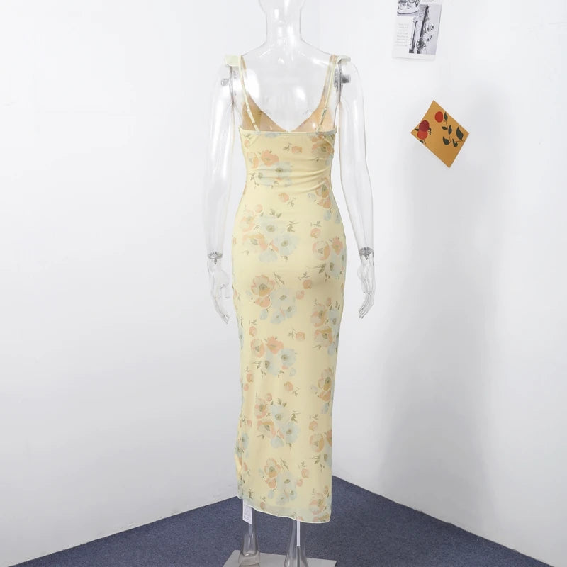 Robe Femme Bretelles Fleurs Imprimées Dos Nu — Slim, Sans Manches, Plage Été 2025