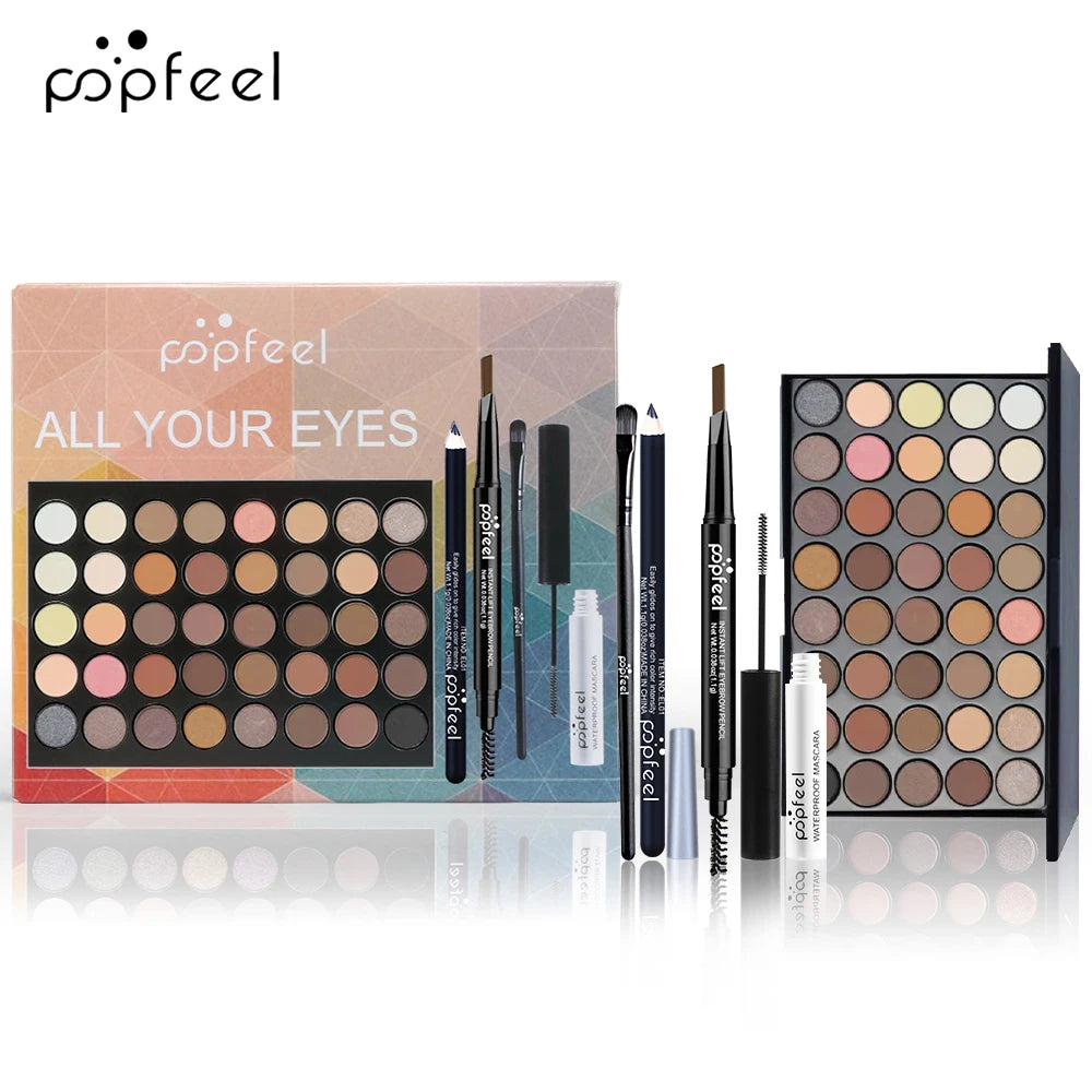 Set Maquillage Yeux POPFEEL — Palette Fard, Eyeliner, Mascara, Crayon Sourcils
