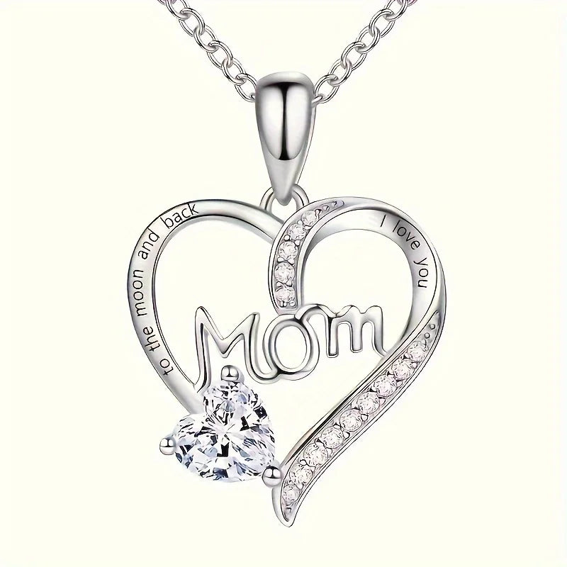 Collier Pendentif Cœur Maman avec Strass – Bijou Fête des Mères