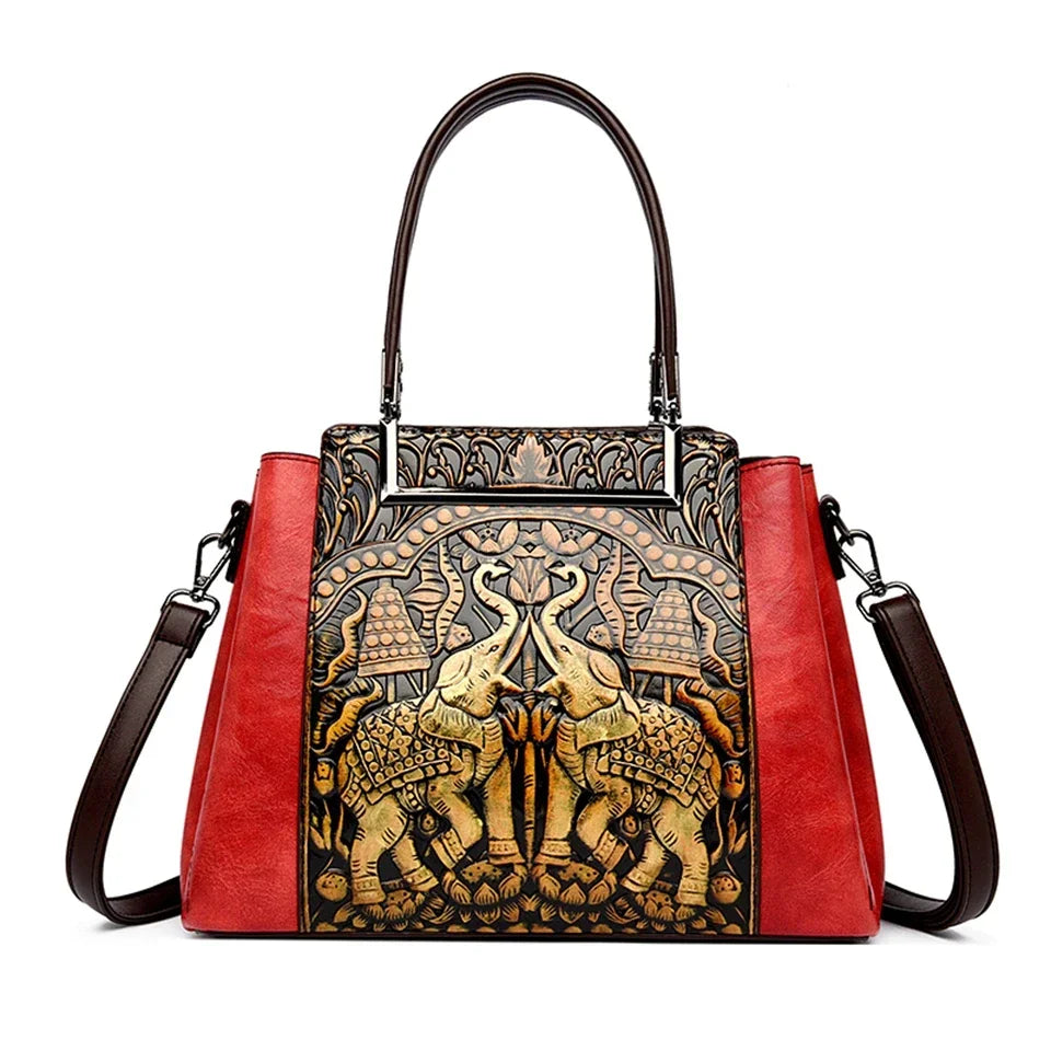 Sac À Main Femme Cuir PU Gaufré Artisanal — 3 Compartiments, Grande Capacité, Bandoulière