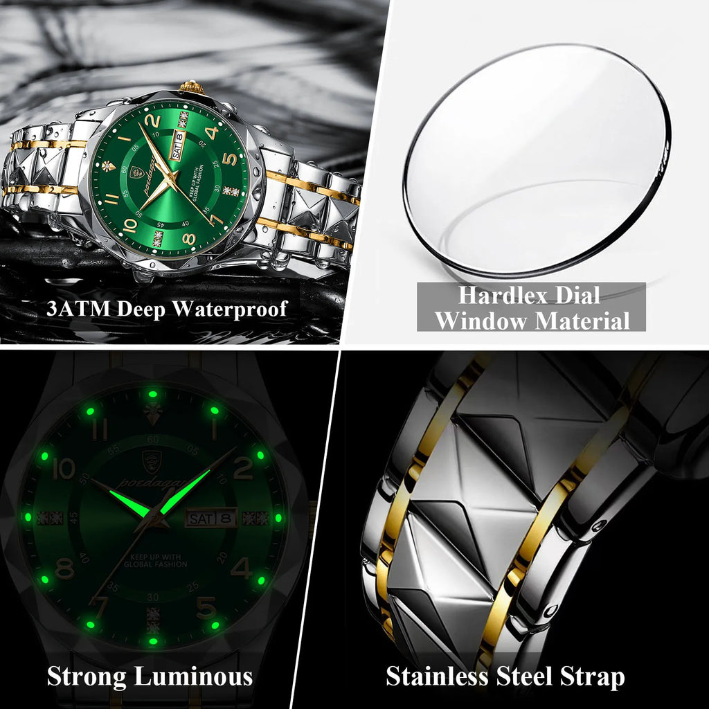 Montre Homme POEDAGAR Business — Acier Inoxydable, Lumineux, Date, Semaine, Quartz