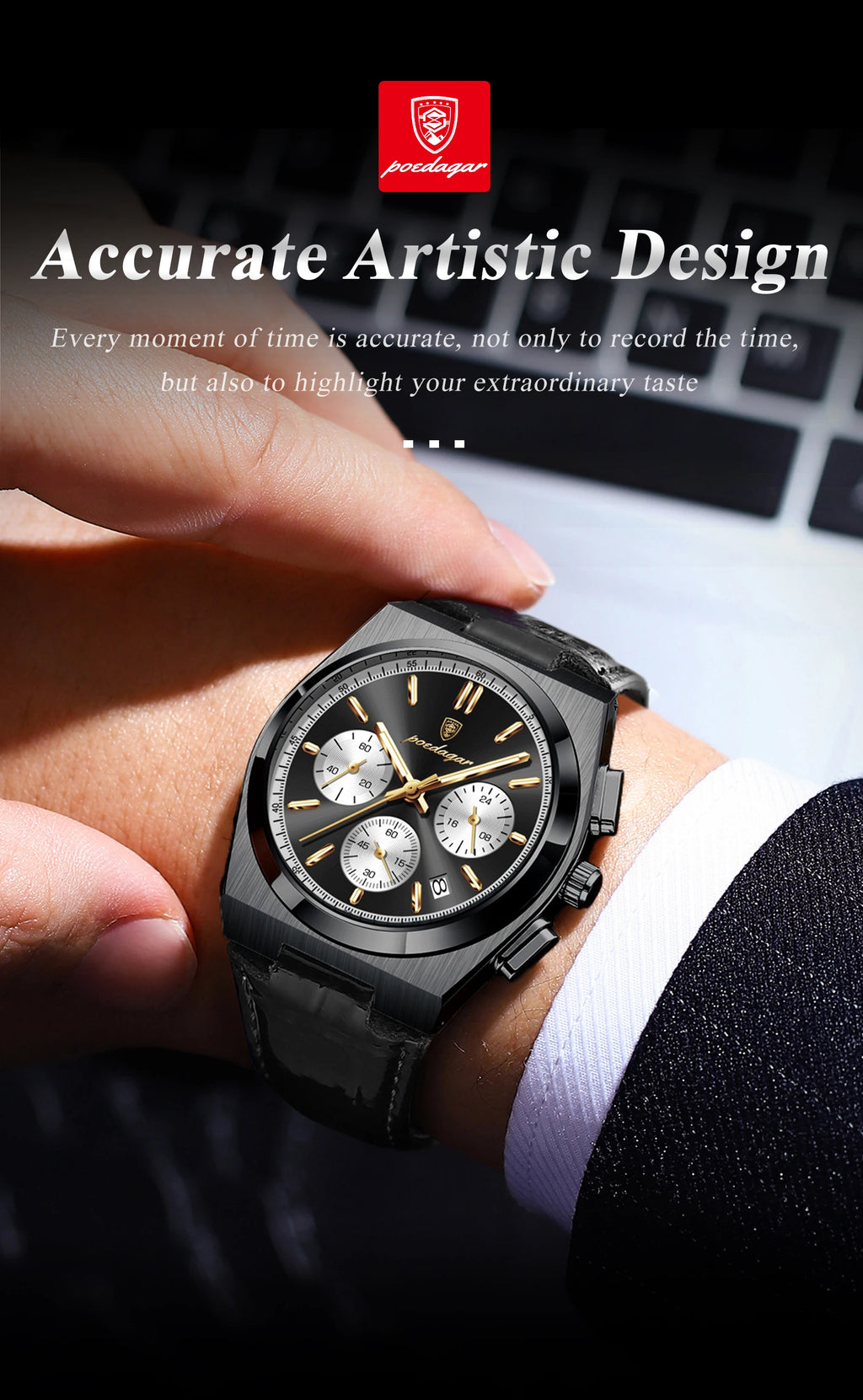 Montre Homme POEDAGAR Business Quartz — Étanche, Lumineux, Chronographe, Date, Sport