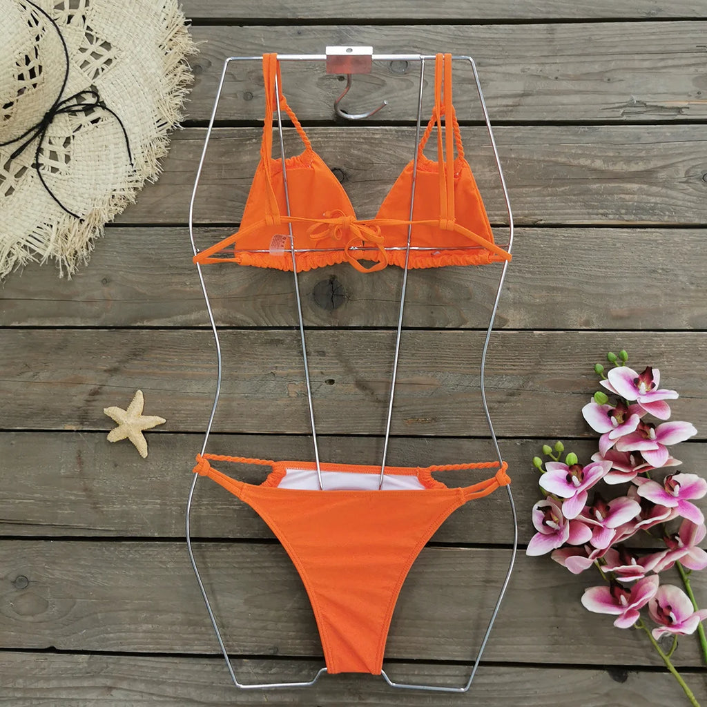 Bikini Brésilien Femme Taille Basse Imprimé — Push-Up, Maillot de Bain Sexy