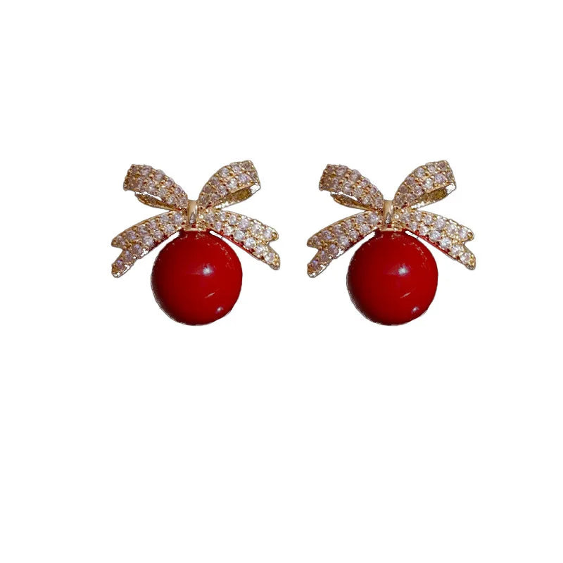 Boucles d'Oreilles Clou Perle & Strass Nœud — Luxe Léger, Cadeau Mariage & Anniversaire