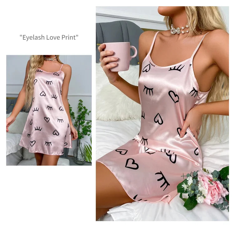 Lingerie Femme Babydoll Nuisette Imprimée — Sans Manches, Sexy, Pyjama Chemise