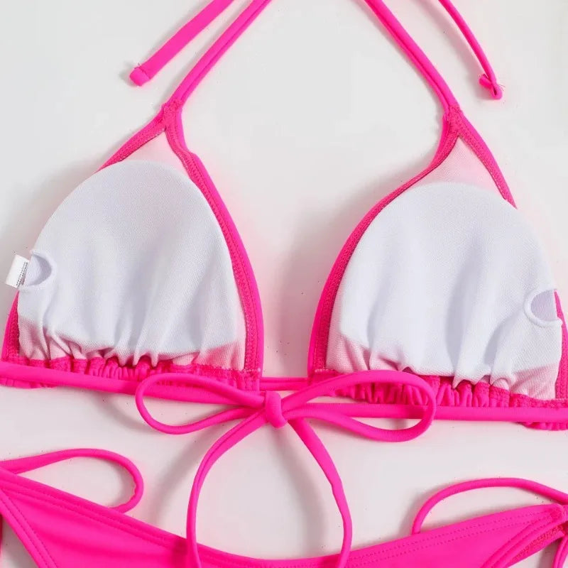 Bikini Femme Uni Tanga Halter — Ajustable, Style Brésilien, Maillot de Bain Plage