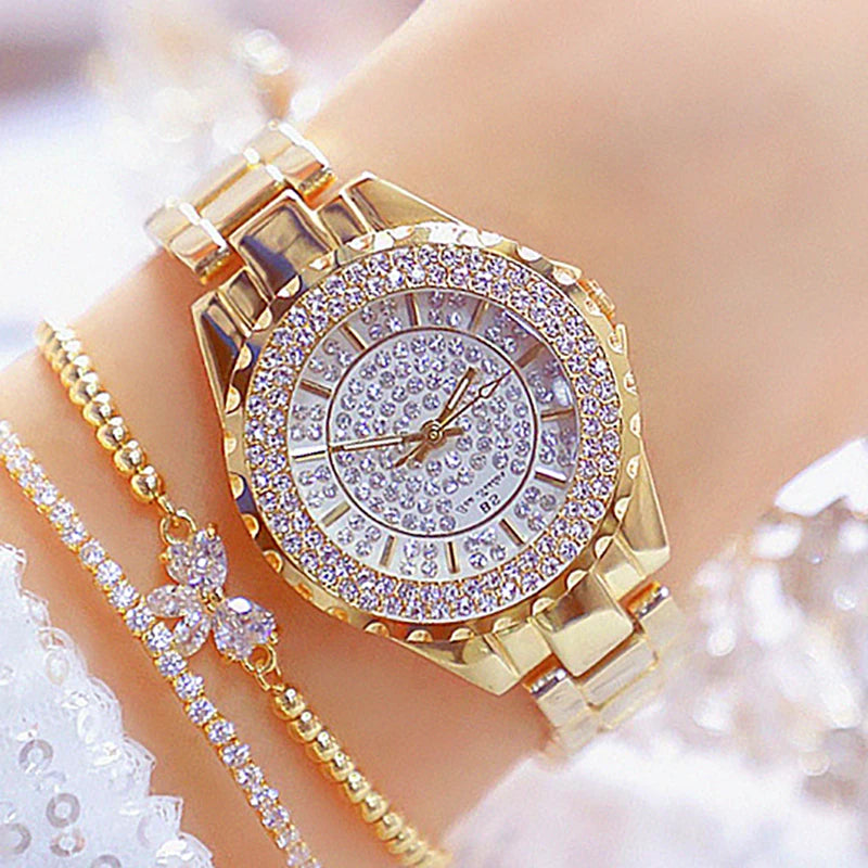 Montre Femme Or Bracelet Luxe Quartz 2025 — Acier Complet, Élégante, Top Marque
