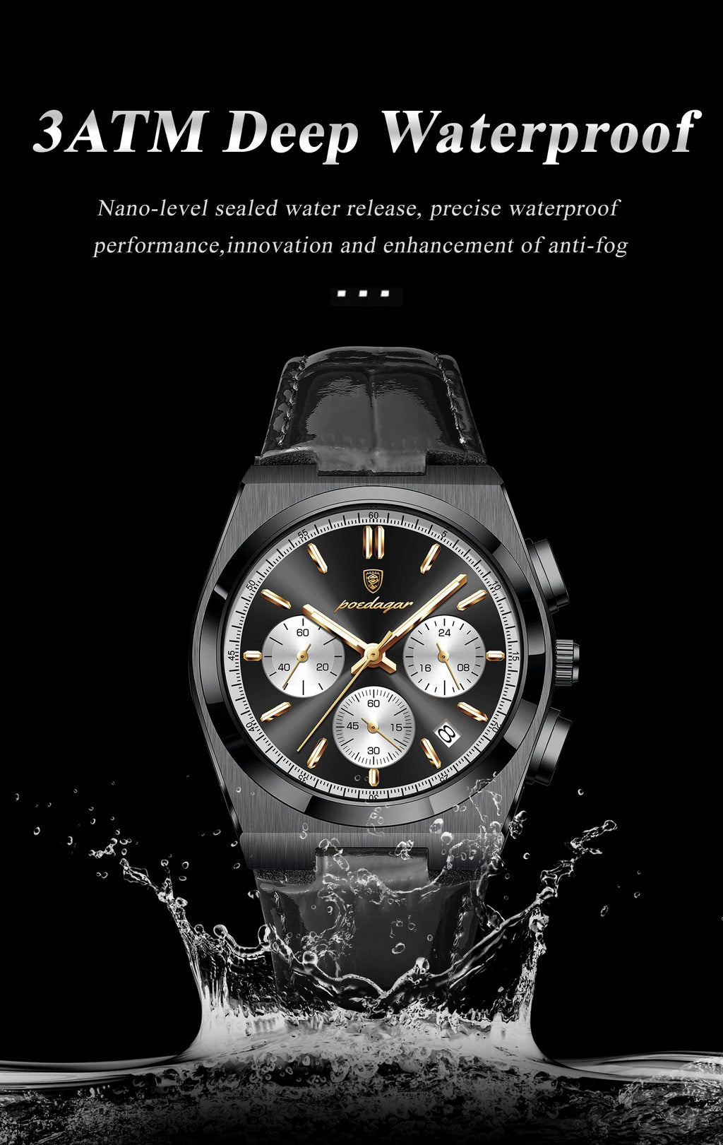 Montre Homme POEDAGAR Business Quartz — Étanche, Lumineux, Chronographe, Date, Sport
