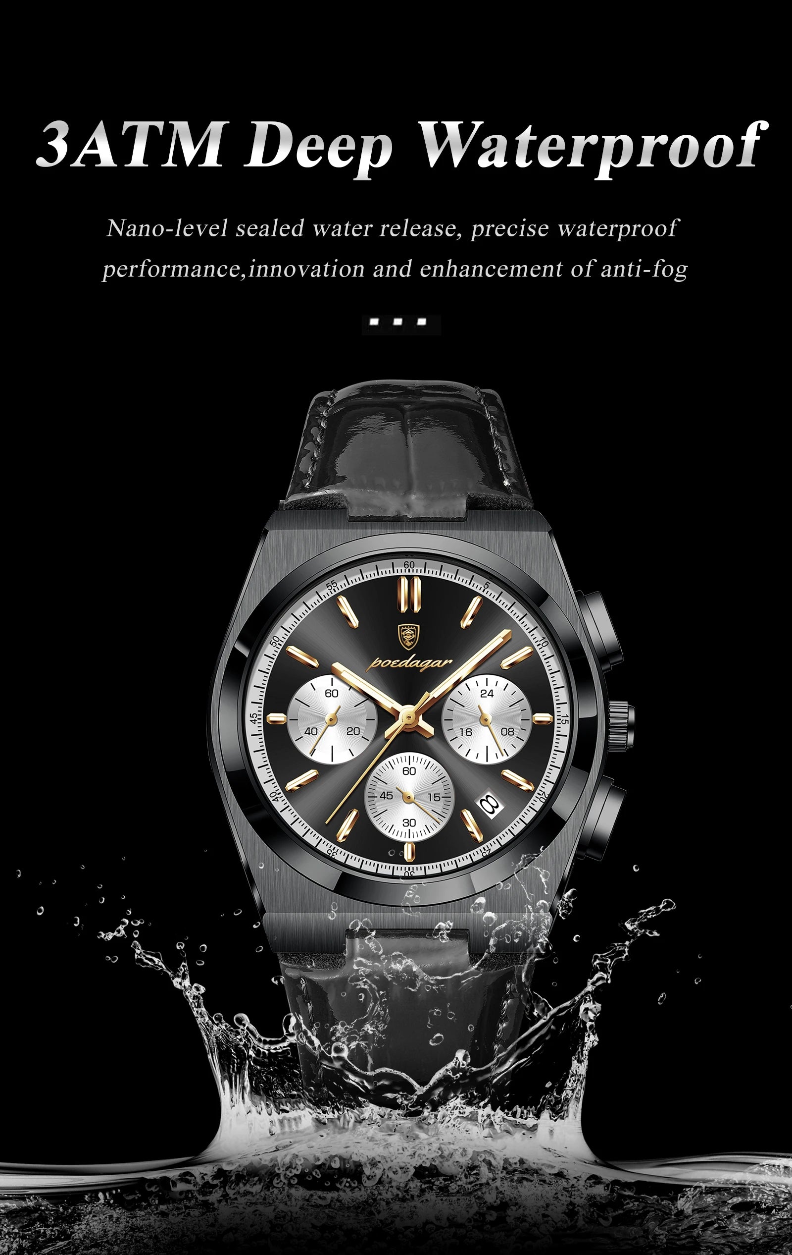 Montre Homme POEDAGAR Business Quartz — Étanche, Lumineux, Chronographe, Date, Sport