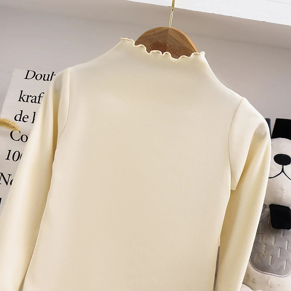 T-Shirt Fille Manches Longues Automne-Hiver — Bord Champignon Couleur Unie
