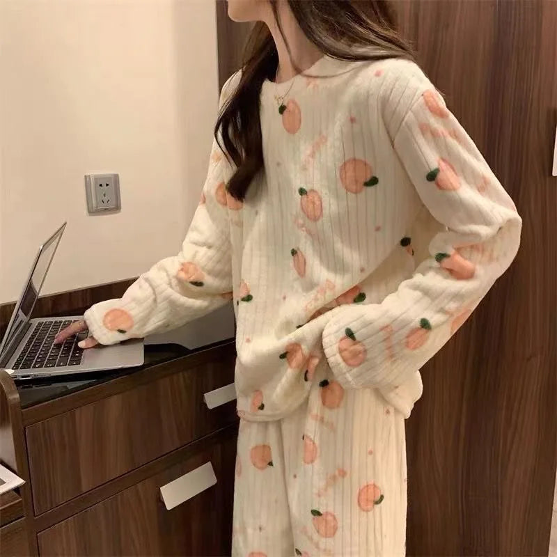 Pyjama Femme Polaire Flanelle 2022 — Manches Longues, Cartoon, Chaud Hiver